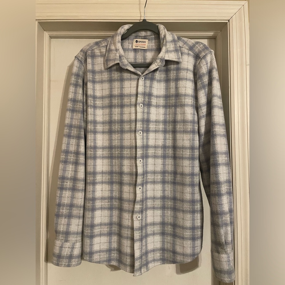 Sperry Light Blue, Gray and White Plaid Shirt